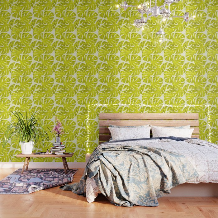 Lime Green Monstera Leaves Light Background #decor #society6 #buyart Wallpaper Gallery Image 3