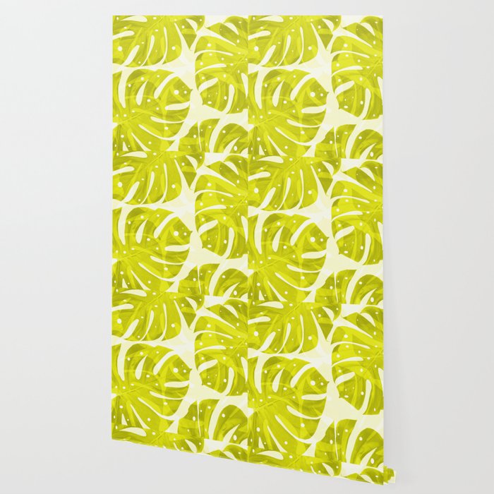 Lime Green Monstera Leaves Light Background #decor #society6 #buyart Wallpaper Gallery Image 2