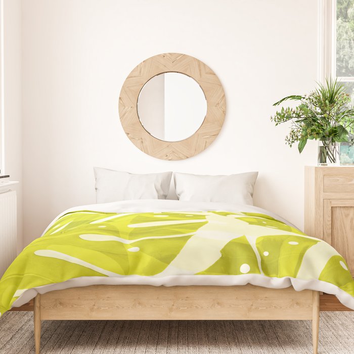 Lime Green Monstera Leaves Light Background #decor #society6 #buyart Duvet Cover Gallery Image 3