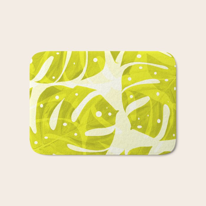 Lime Green Monstera Leaves Light Background #decor #society6 #buyart Bath Mat Gallery Image 1