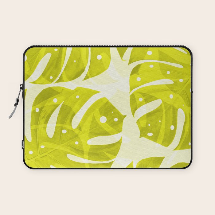 Lime Green Monstera Leaves Light Background #decor #society6 #buyart Laptop Sleeve Gallery Image 1
