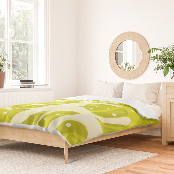 Lime Green Monstera Leaves Light Background #decor #society6 #buyart Duvet Cover Gallery Image 2