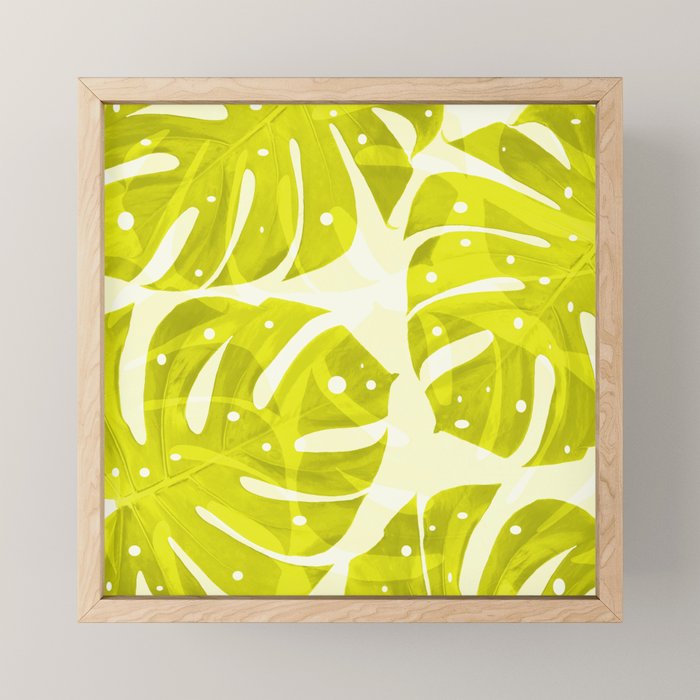 Lime Green Monstera Leaves Light Background #decor #society6 #buyart Mini Art Print Gallery Image 1