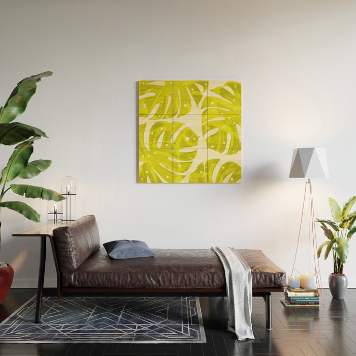Lime Green Monstera Leaves Light Background #decor #society6 #buyart Wood Wall Art Gallery Image 2