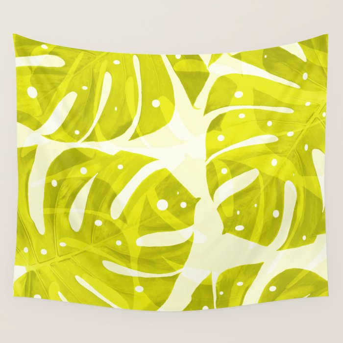 Lime Green Monstera Leaves Light Background #decor #society6 #buyart Wall Tapestry Gallery Image 4
