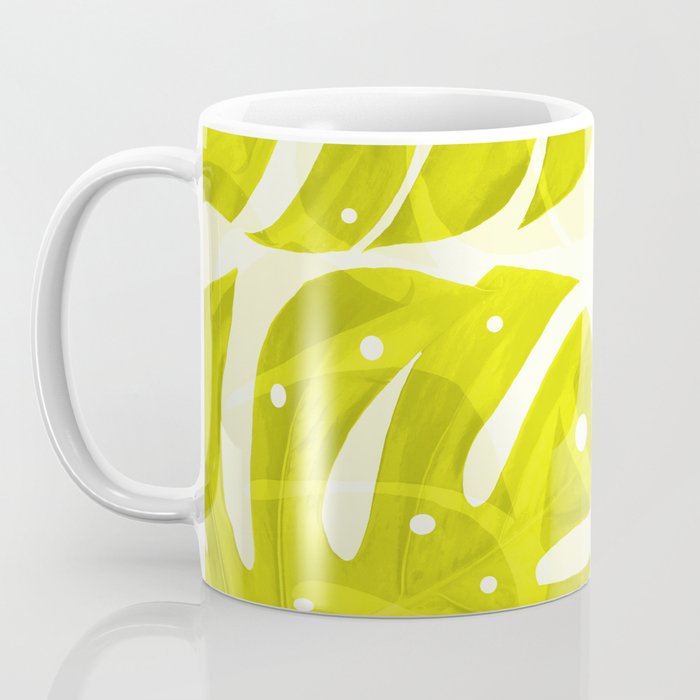 Lime Green Monstera Leaves Light Background #decor #society6 #buyart Coffee Mug Gallery Image 3