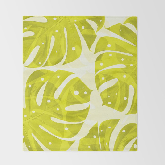 Lime Green Monstera Leaves Light Background #decor #society6 #buyart Throw Blanket Gallery Image 2