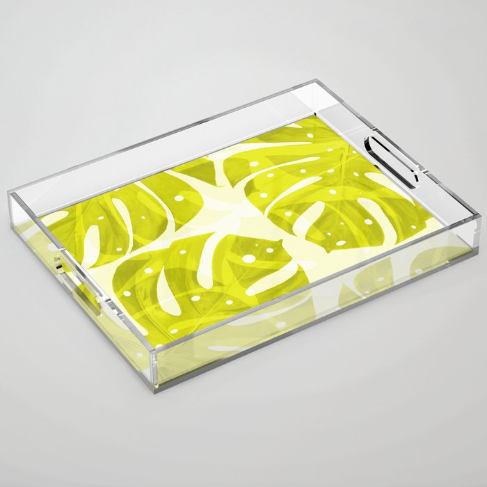 Lime Green Monstera Leaves Light Background #decor #society6 #buyart Acrylic Tray Gallery Image 1