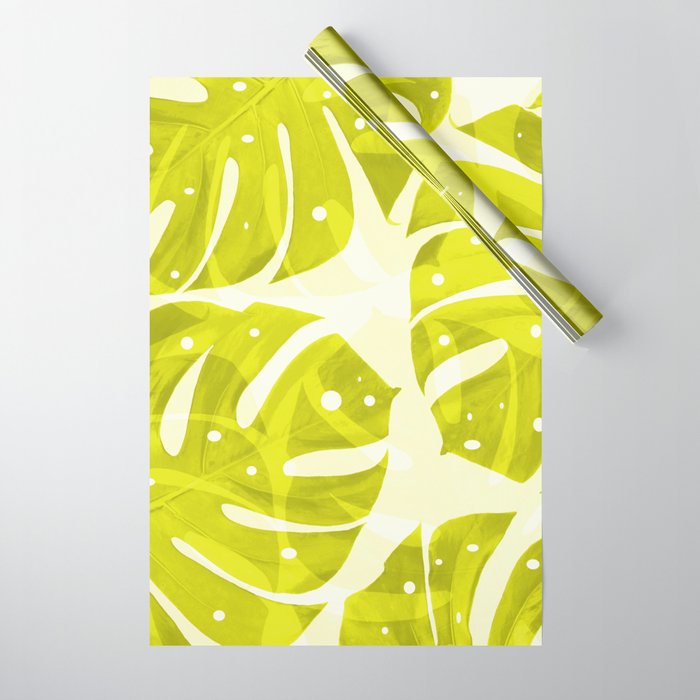Lime Green Monstera Leaves Light Background #decor #society6 #buyart Wrapping Paper Gallery Image 1