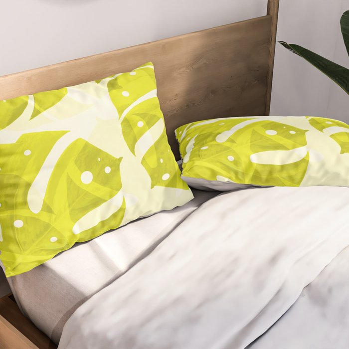 Lime Green Monstera Leaves Light Background #decor #society6 #buyart Pillow Sham Gallery Image 2