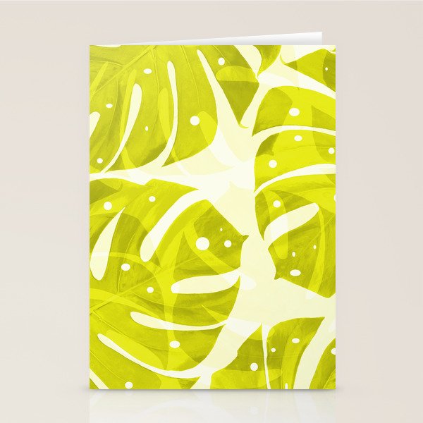 Lime Green Monstera Leaves Light Background #decor #society6 #buyart Stationery Card Gallery Image 1