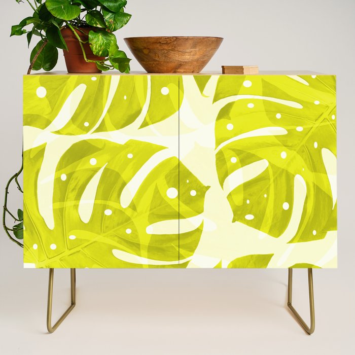 Lime Green Monstera Leaves Light Background #decor #society6 #buyart Credenza Gallery Image 1