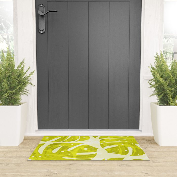 Lime Green Monstera Leaves Light Background #decor #society6 #buyart Welcome Mat Gallery Image 3