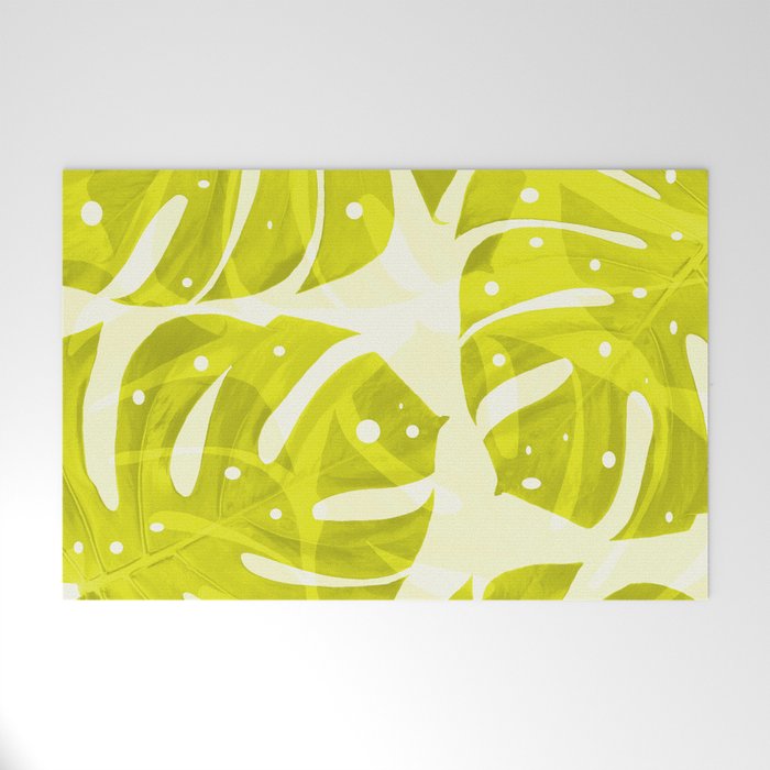 Lime Green Monstera Leaves Light Background #decor #society6 #buyart Welcome Mat Gallery Image 1
