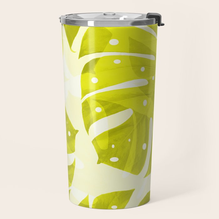 Lime Green Monstera Leaves Light Background #decor #society6 #buyart Travel Mug Gallery Image 2