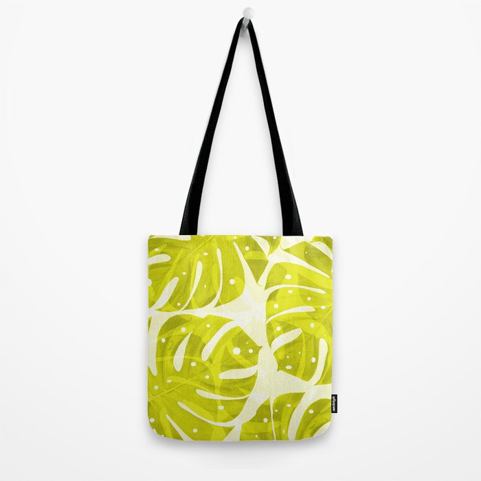 Lime Green Monstera Leaves Light Background #decor #society6 #buyart Tote Bag Gallery Image 2