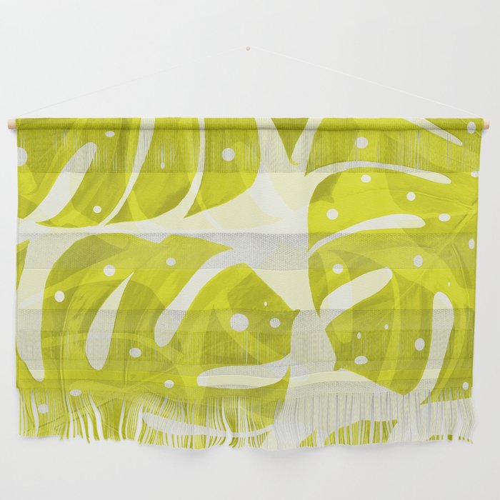 Lime Green Monstera Leaves Light Background #decor #society6 #buyart Wall Hanging Gallery Image 1