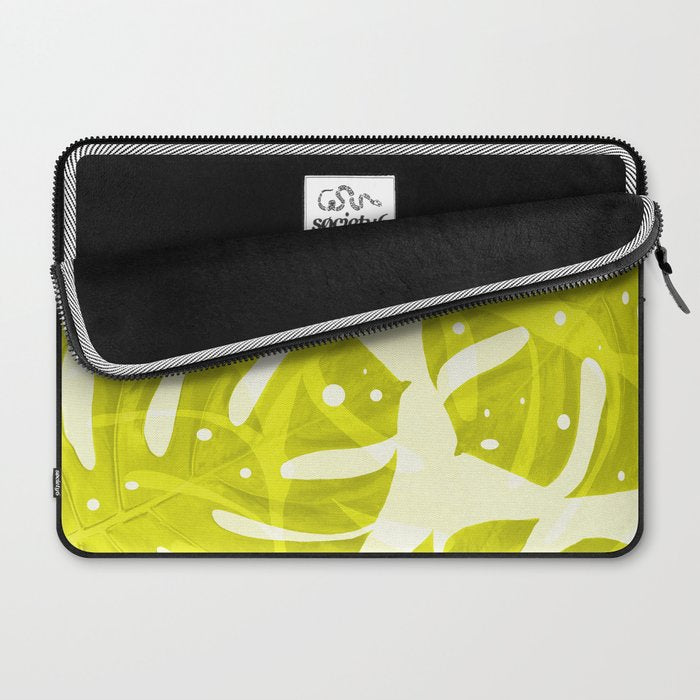 Lime Green Monstera Leaves Light Background #decor #society6 #buyart Laptop Sleeve Gallery Image 2