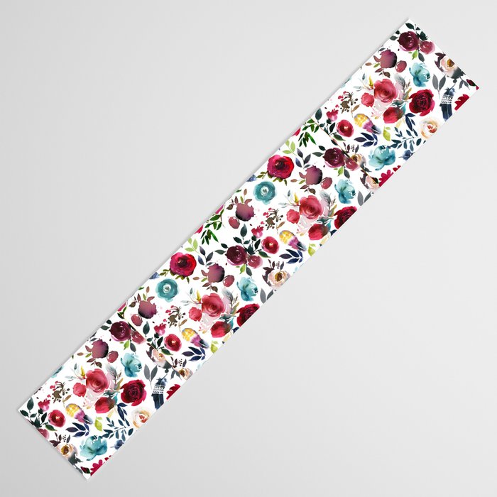Burgundy pink teal blue watercolor boho floral Table Runner Gallery Image 3