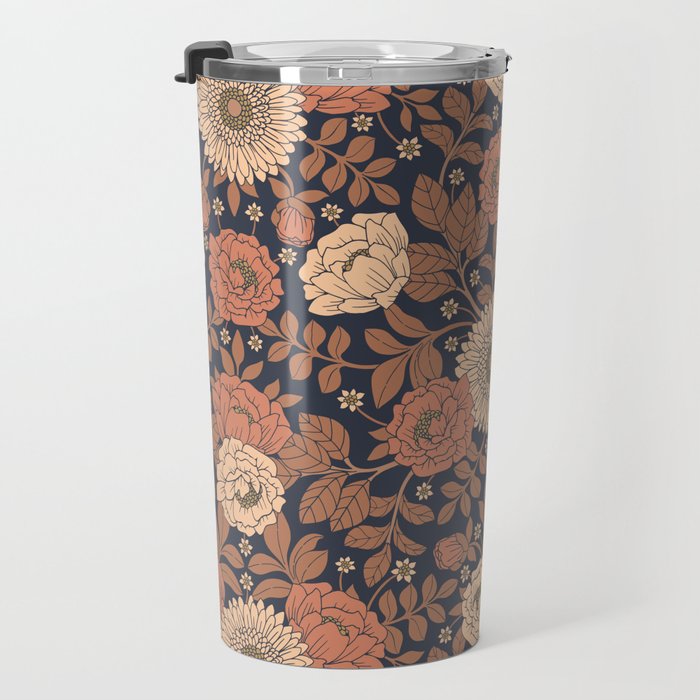 Peach, Dusty Rose, Mauve & Blue-Gray Floral Pattern Travel Mug Gallery Image 3