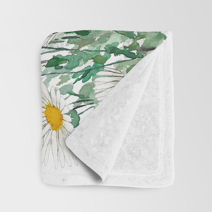 white margaret daisy horizontal watercolor painting Throw Blanket Gallery Image 3