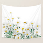 white margaret daisy horizontal watercolor painting Wall Tapestry Gallery Image 4