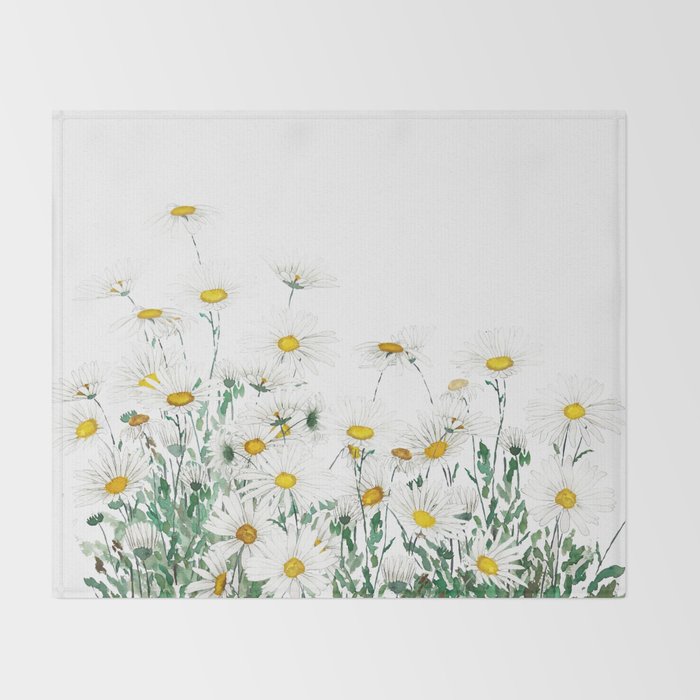 white margaret daisy horizontal watercolor painting Throw Blanket Gallery Image 2