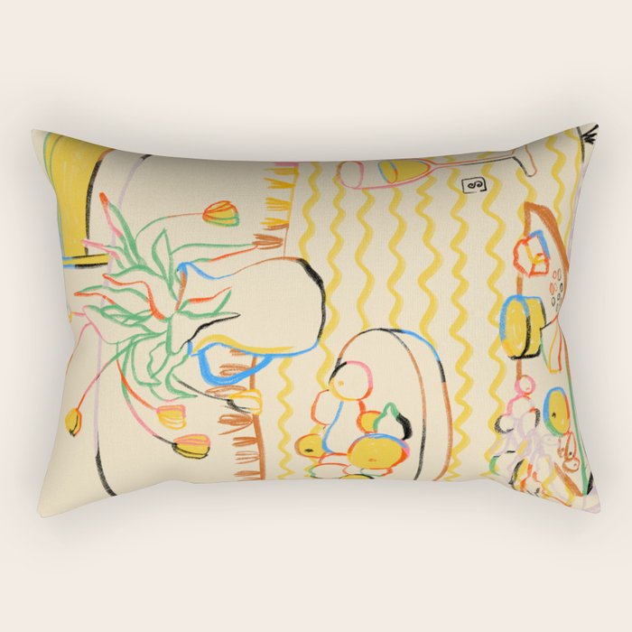 YELLOW TULIPS, WINE AND CHEESE Rectangular Pillow Gallery Image 1