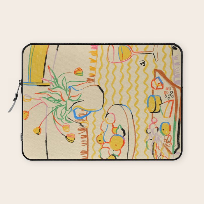 YELLOW TULIPS, WINE AND CHEESE Laptop Sleeve Gallery Image 1