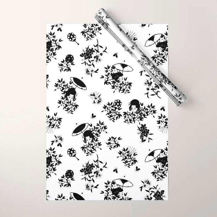 Black and white oriental pattern Wrapping Paper Gallery Image 1