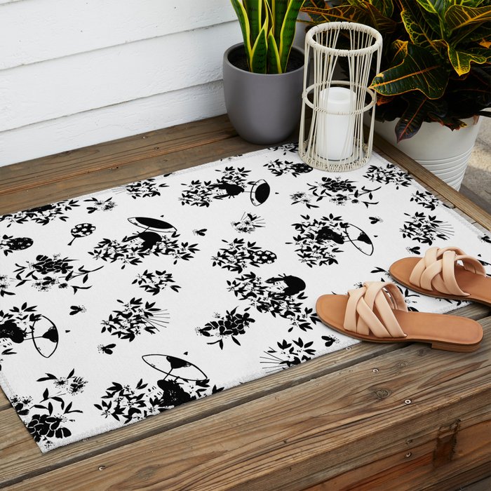 Black and white oriental pattern Outdoor Rug Gallery Image 2