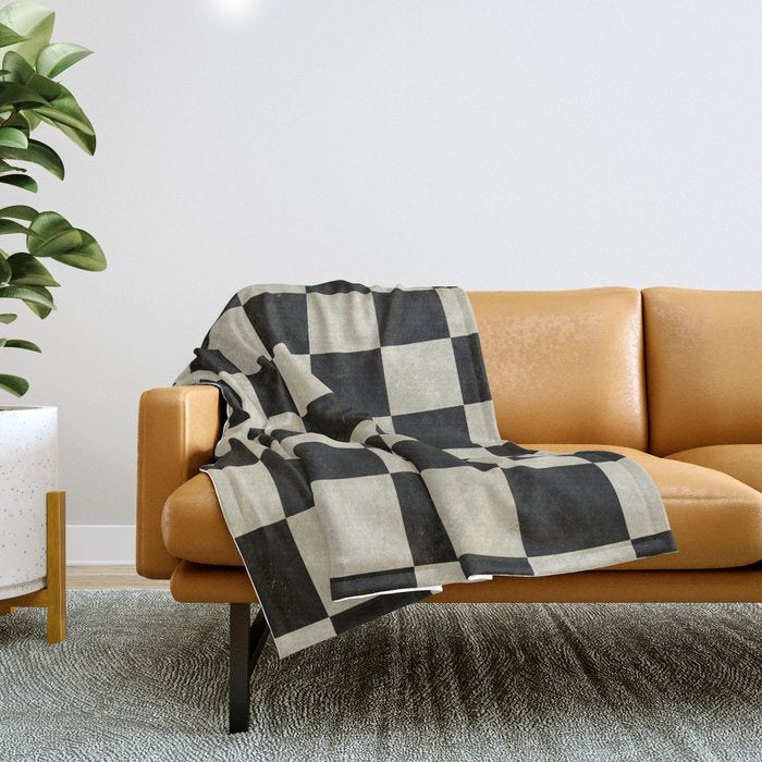 Distressed Black and White Checkerboard Pattern Throw Blanket Gallery Image 1