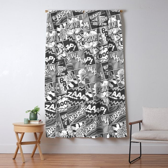 Black and White Modern Comic Book Superhero Pattern Color Colour Cartoon Lichtenstein Pop Art Window Curtain Gallery Image 1
