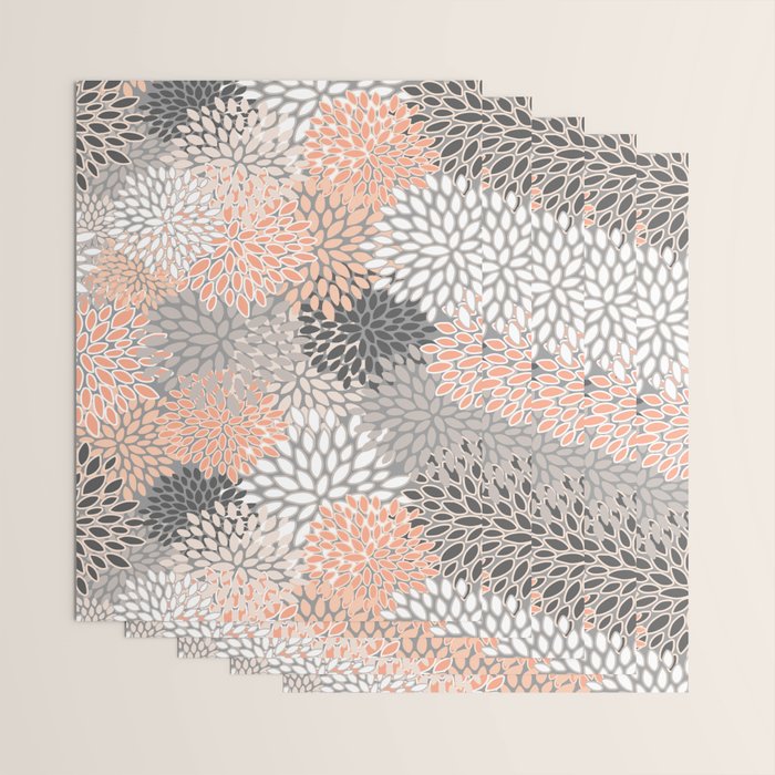 Flowers Abstract Print, Coral, Peach, Gray Wrapping Paper Gallery Image 3