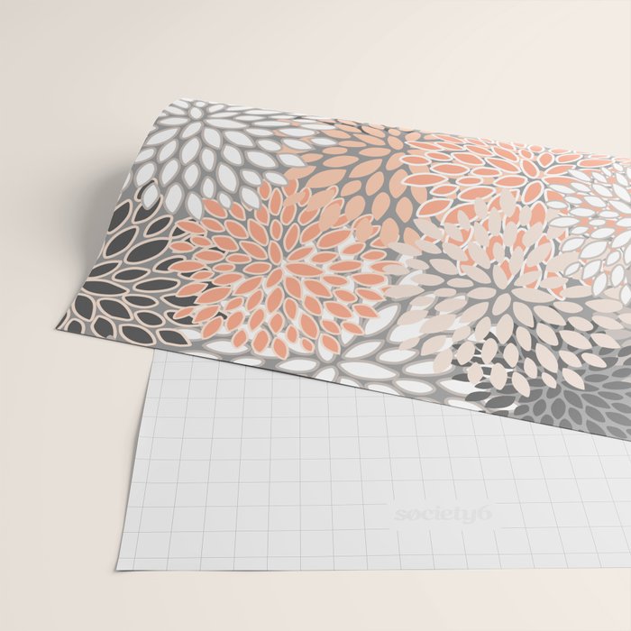 Flowers Abstract Print, Coral, Peach, Gray Wrapping Paper Gallery Image 2