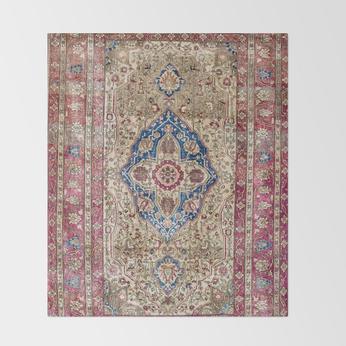 Antique Silk Kashan Persian Rug Print Throw Blanket Gallery Image 2