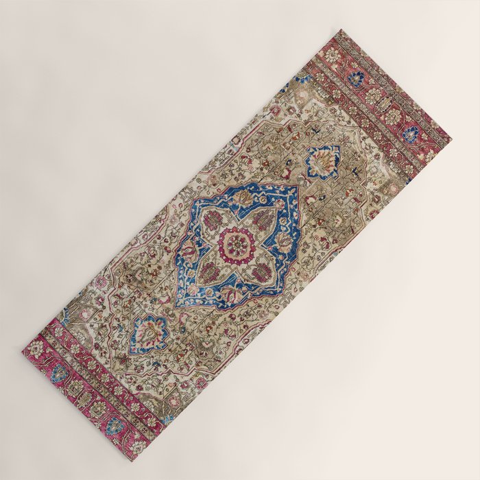 Antique Silk Kashan Persian Rug Print Yoga Mat Gallery Image 1