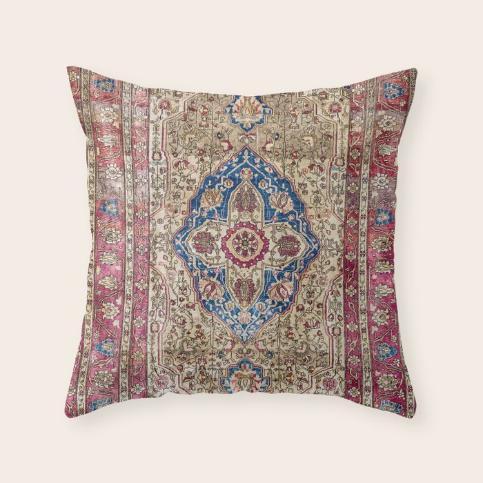 Antique Silk Kashan Persian Rug Print Throw Pillow Gallery Image 6