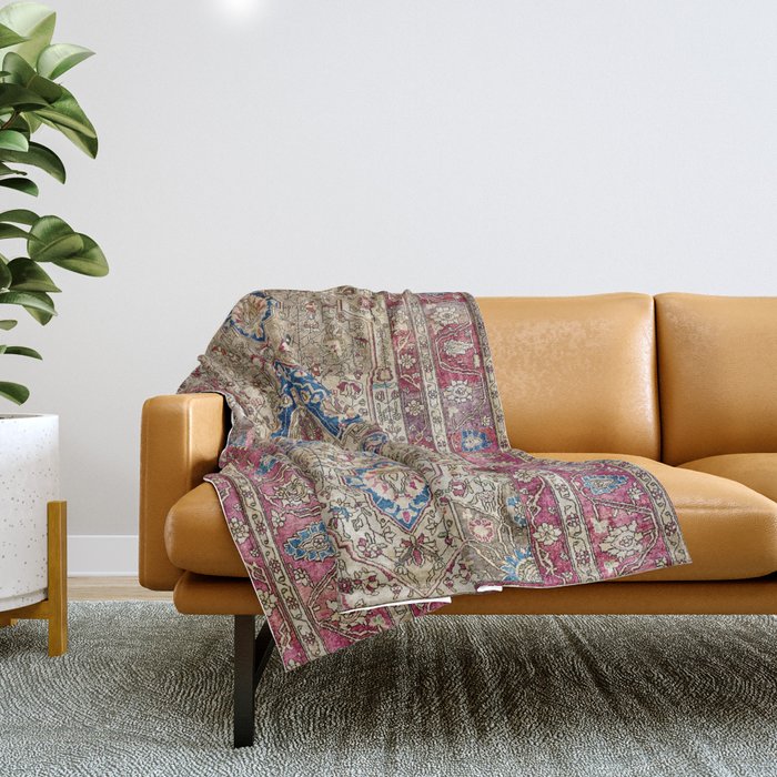 Antique Silk Kashan Persian Rug Print Throw Blanket Gallery Image 1