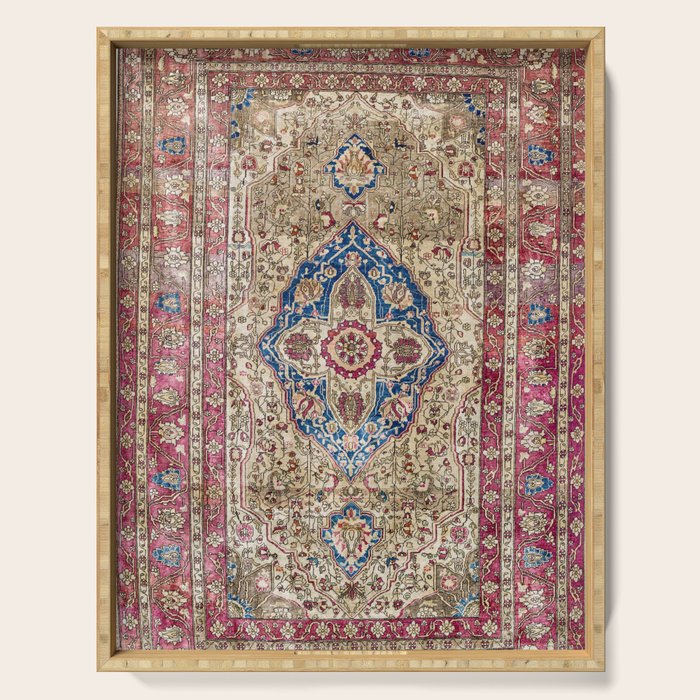 Antique Silk Kashan Persian Rug Print Serving Tray Gallery Image 1