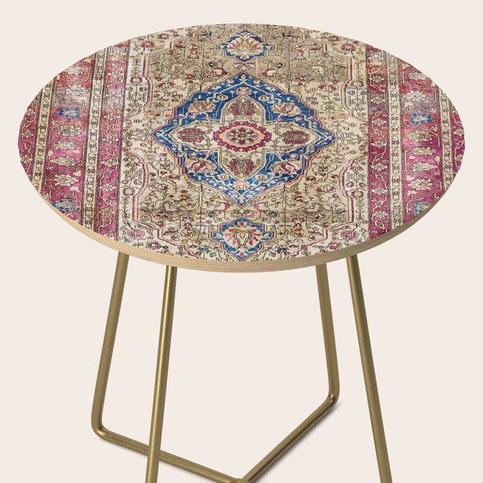 Antique Silk Kashan Persian Rug Print Side Table Gallery Image 2