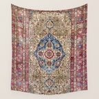 Antique Silk Kashan Persian Rug Print Wall Tapestry Gallery Image 4