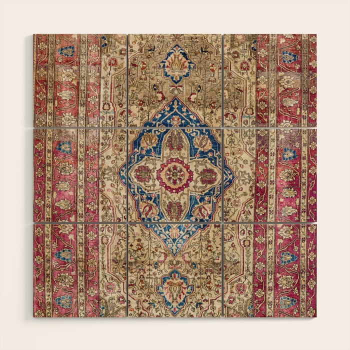 Antique Silk Kashan Persian Rug Print Wood Wall Art Gallery Image 1