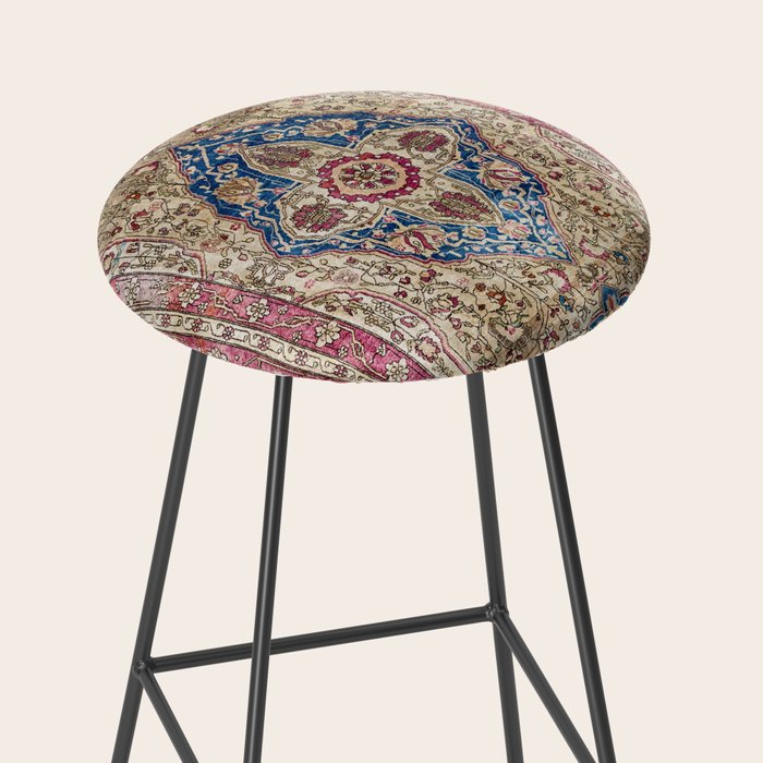 Antique Silk Kashan Persian Rug Print Stool Gallery Image 2