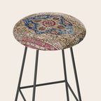 Antique Silk Kashan Persian Rug Print Stool Gallery Image 2