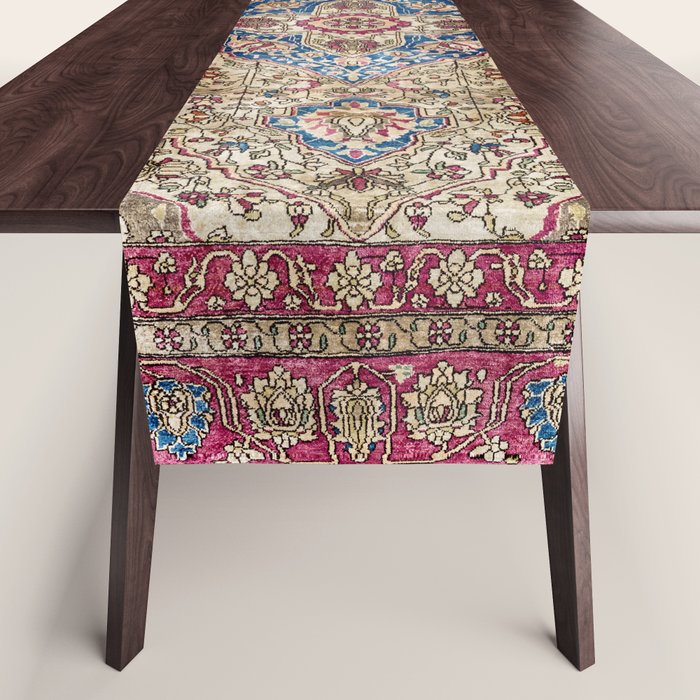 Antique Silk Kashan Persian Rug Print Table Runner Gallery Image 1