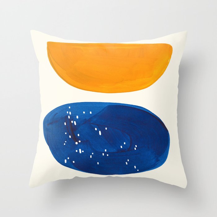 Minimalist Mid century Painting Colorful Yellow Blue Shapes Patterns Throw Pillow Gallery Image 6