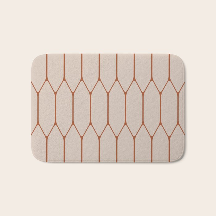 Long Honeycomb Minimalist Geometric Pattern in Putty and Rust Clay Terracotta Bath Mat Gallery Image 1