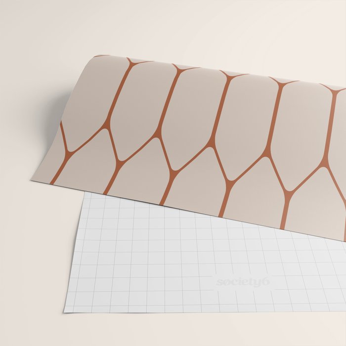 Long Honeycomb Minimalist Geometric Pattern in Putty and Rust Clay Terracotta Wrapping Paper Gallery Image 2