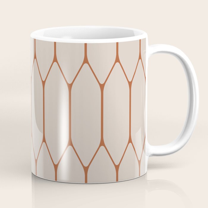 Long Honeycomb Minimalist Geometric Pattern in Putty and Rust Clay Terracotta Coffee Mug Gallery Image 1
